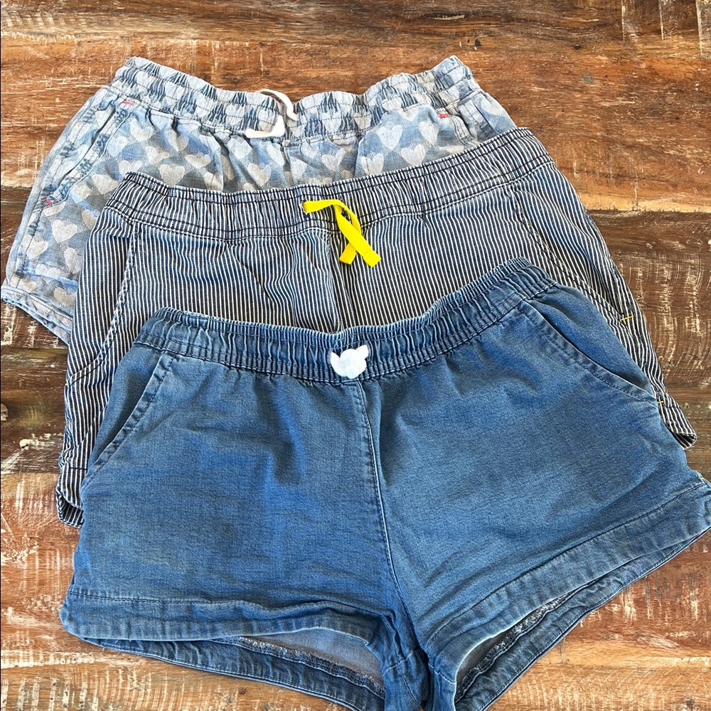 Boden Girls Blue, Striped, and Hearts Jean Shorts Set